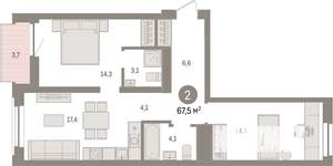 2-к квартира, вторичка, 68м2, 4/10 этаж