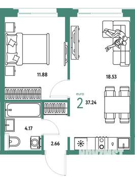 2-к квартира, вторичка, 37м2, 10/25 этаж