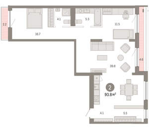 2-к квартира, вторичка, 94м2, 6/8 этаж
