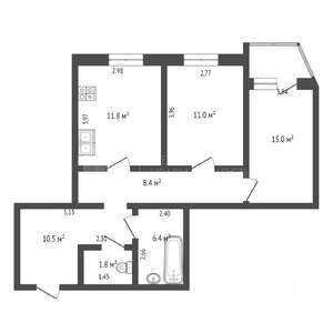 2-к квартира, вторичка, 66м2, 15/16 этаж