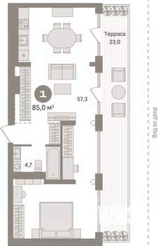Студия квартира, вторичка, 85м2, 6/7 этаж