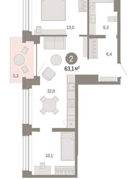 2-к квартира, вторичка, 63м2, 2/8 этаж
