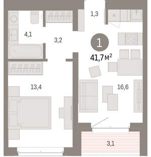 1-к квартира, вторичка, 42м2, 6/11 этаж