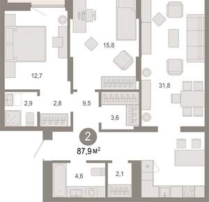 2-к квартира, вторичка, 88м2, 7/17 этаж