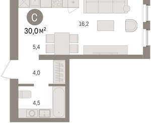 Студия квартира, вторичка, 30м2, 6/16 этаж