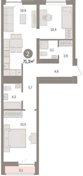 2-к квартира, вторичка, 71м2, 4/10 этаж