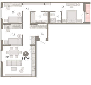 3-к квартира, вторичка, 86м2, 6/17 этаж