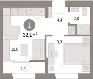 1-к квартира, вторичка, 32м2, 8/17 этаж