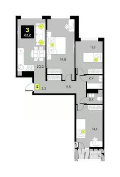 3-к квартира, вторичка, 82м2, 8/17 этаж