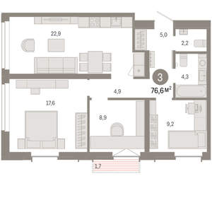 3-к квартира, вторичка, 77м2, 6/16 этаж