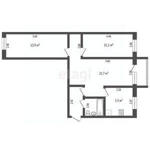 3-к квартира, вторичка, 55м2, 1/3 этаж