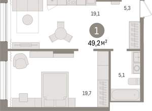 1-к квартира, вторичка, 49м2, 4/17 этаж