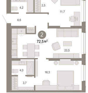 2-к квартира, вторичка, 73м2, 2/17 этаж