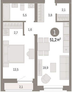 1-к квартира, вторичка, 51м2, 3/10 этаж