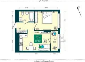 1-к квартира, сданный дом, 42м2, 19/23 этаж