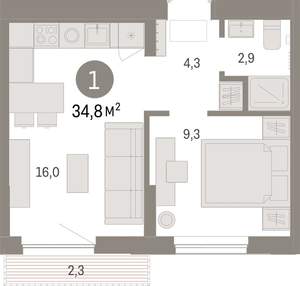 1-к квартира, вторичка, 35м2, 7/17 этаж
