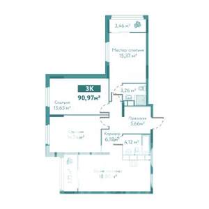 3-к квартира, вторичка, 91м2, 2/10 этаж