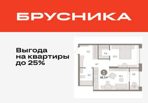 1-к квартира, вторичка, 48м2, 16/17 этаж