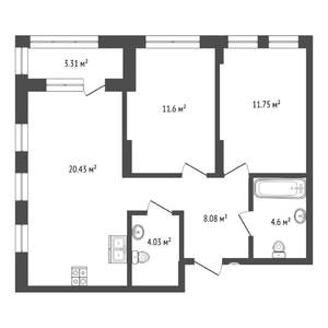 3-к квартира, вторичка, 64м2, 3/15 этаж