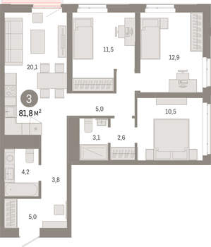 3-к квартира, вторичка, 82м2, 9/25 этаж