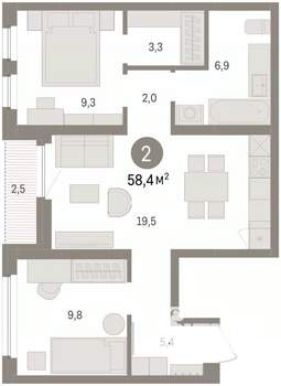 2-к квартира, вторичка, 58м2, 6/8 этаж