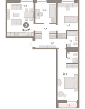 3-к квартира, вторичка, 93м2, 4/10 этаж