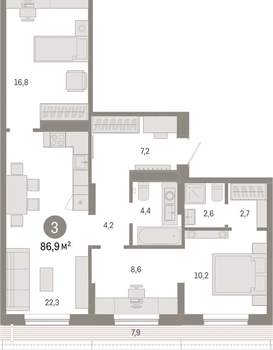 3-к квартира, вторичка, 87м2, 7/17 этаж
