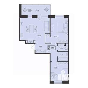 2-к квартира, строящийся дом, 63м2, 2/23 этаж