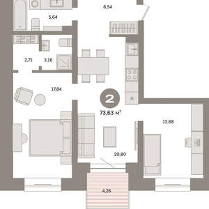 2-к квартира, вторичка, 74м2, 1/8 этаж