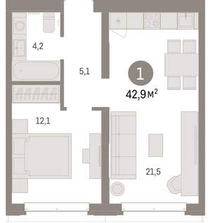 1-к квартира, вторичка, 43м2, 2/11 этаж