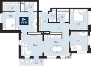 3-к квартира, сданный дом, 104м2, 14/14 этаж