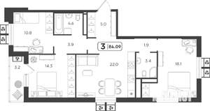 3-к квартира, вторичка, 84м2, 2/17 этаж