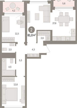 2-к квартира, вторичка, 82м2, 3/8 этаж