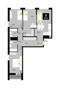 3-к квартира, вторичка, 90м2, 2/17 этаж