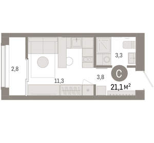 Студия квартира, вторичка, 21м2, 12/17 этаж