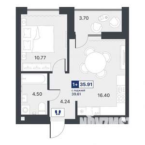 1-к квартира, строящийся дом, 36м2, 2/19 этаж