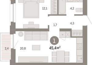 1-к квартира, вторичка, 45м2, 4/16 этаж