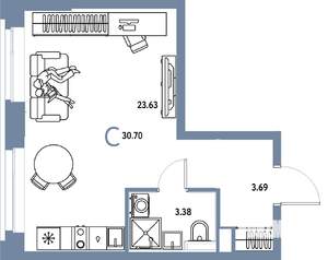 Студия квартира, вторичка, 31м2, 3/25 этаж