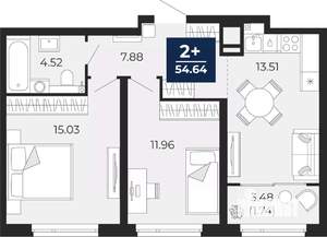2-к квартира, вторичка, 55м2, 14/22 этаж