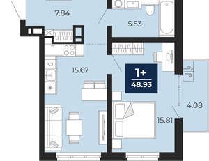 1-к квартира, вторичка, 46м2, 6/20 этаж
