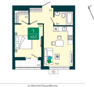 1-к квартира, вторичка, 43м2, 9/17 этаж
