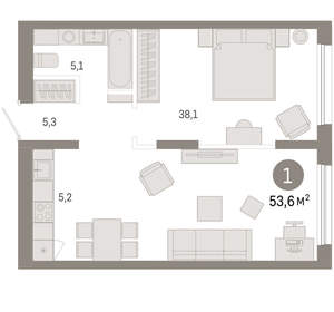 1-к квартира, вторичка, 54м2, 2/17 этаж
