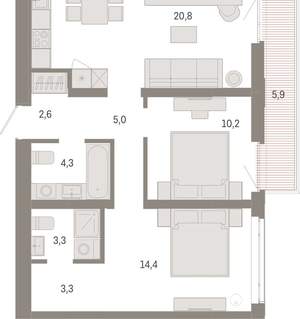 2-к квартира, вторичка, 70м2, 5/25 этаж