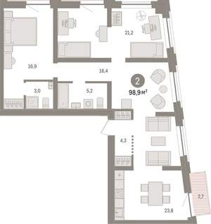 2-к квартира, вторичка, 98м2, 3/10 этаж