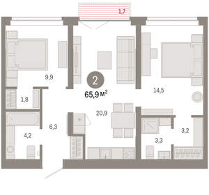 2-к квартира, вторичка, 66м2, 4/16 этаж