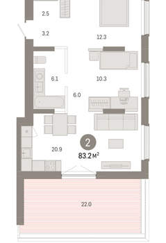 2-к квартира, вторичка, 83м2, 7/8 этаж