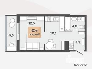 1-к квартира, вторичка, 34м2, 13/17 этаж