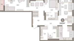 3-к квартира, вторичка, 111м2, 4/17 этаж