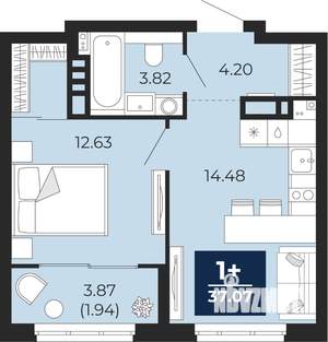 1-к квартира, вторичка, 37м2, 7/9 этаж