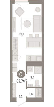 Студия квартира, вторичка, 33м2, 12/25 этаж